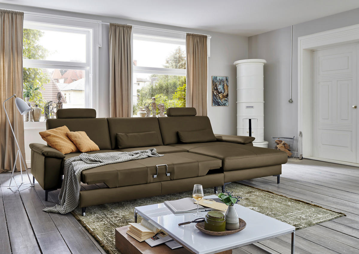 ECKSOFA in Echtleder Grün  - Schwarz/Grün, Design, Leder/Metall (334/176cm) - Dieter Knoll