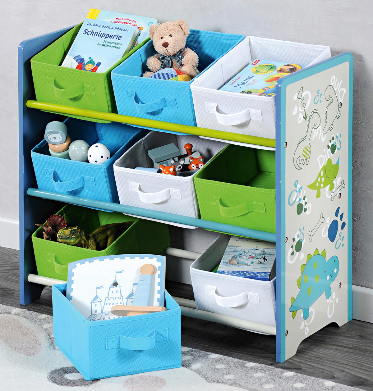 KINDERREGAL Kesper 1772513 DINO Blau, Grau, Grün, Weiß  - Blau/Weiß, MODERN, Holzwerkstoff/Textil (66/59,5/30cm) - Kesper