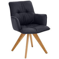 ARMLEHNSTUHL  in Echtleder pigmentiert  - Eichefarben/Dunkelblau, Design, Leder/Holz (59/89/63cm) - Dieter Knoll