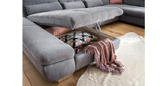 WOHNLANDSCHAFT in Mikrofaser Grau - Chromfarben/Grau, Design, Kunststoff/Textil (204/350/211cm) - Xora