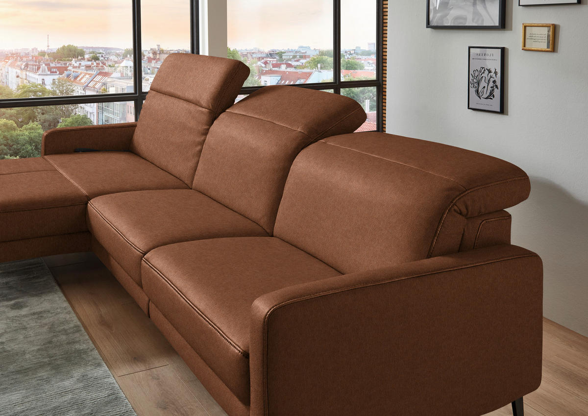 ECKSOFA  Echtleder Cognac  - Cognac/Schwarz, Design, Leder/Metall (179/323cm) - Dieter Knoll