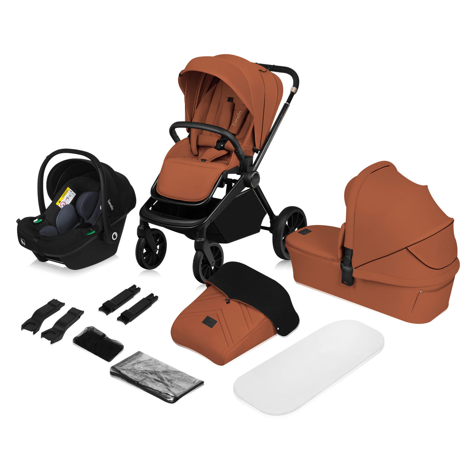KINDERWAGENSET  Mika Plus 3 in 1  Brown Rust  - Cognac/Schwarz, Basics, Textil (93/62/110cm) - Lionelo