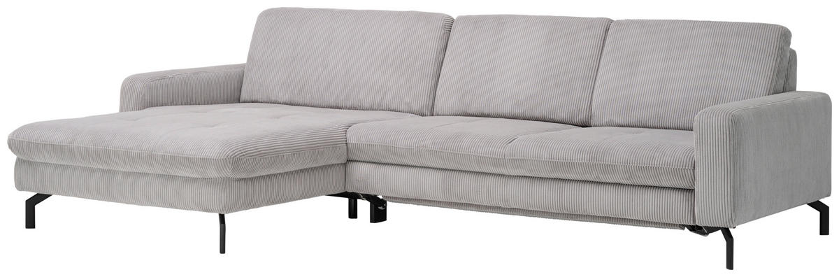 ECKSOFA in Cord Grau  - Schwarz/Grau, Design, Textil/Metall (178/302cm) - Beldomo Style