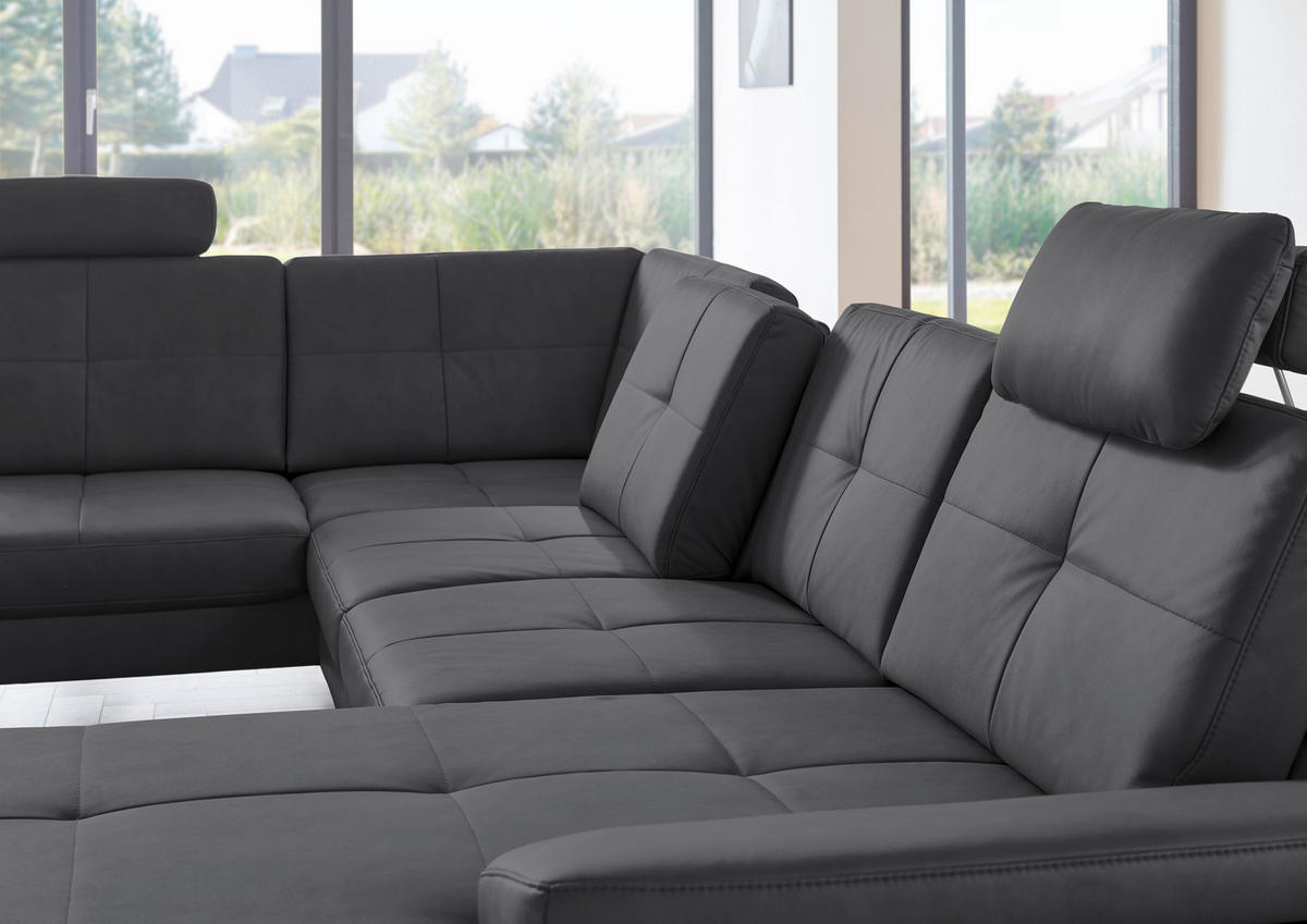 WOHNLANDSCHAFT in Lederlook, Mikrofaser Grau  - Schwarz/Grau, Design, Textil/Metall (220/345/179cm) - Beldomo System