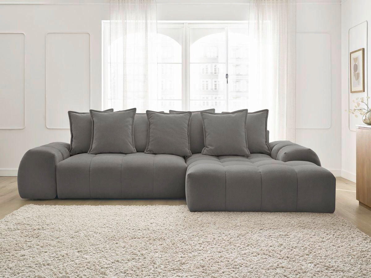 ECKSCHLAFSOFA EVEREST  mit Rücken echt, Armteil links, Armteil rechts Struktur Dunkelgrau  - Dunkelgrau/Schwarz, MODERN, Kunststoff/Textil (318/180cm) - Livetastic