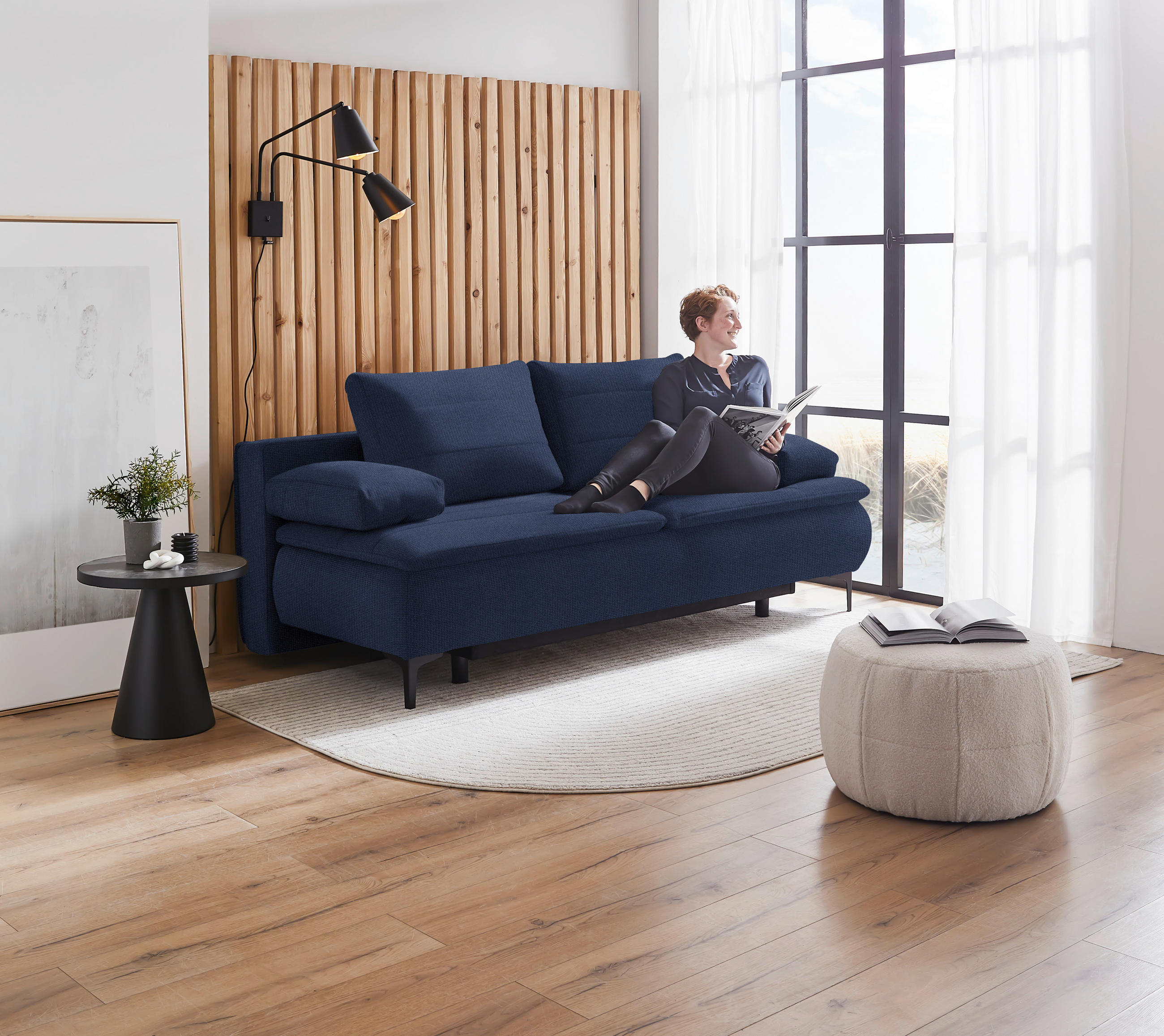 BOXSPRINGSOFA in Flachgewebe Dunkelblau  - Schwarz/Dunkelblau, KONVENTIONELL, Textil/Metall (204/93/100cm) - Novel