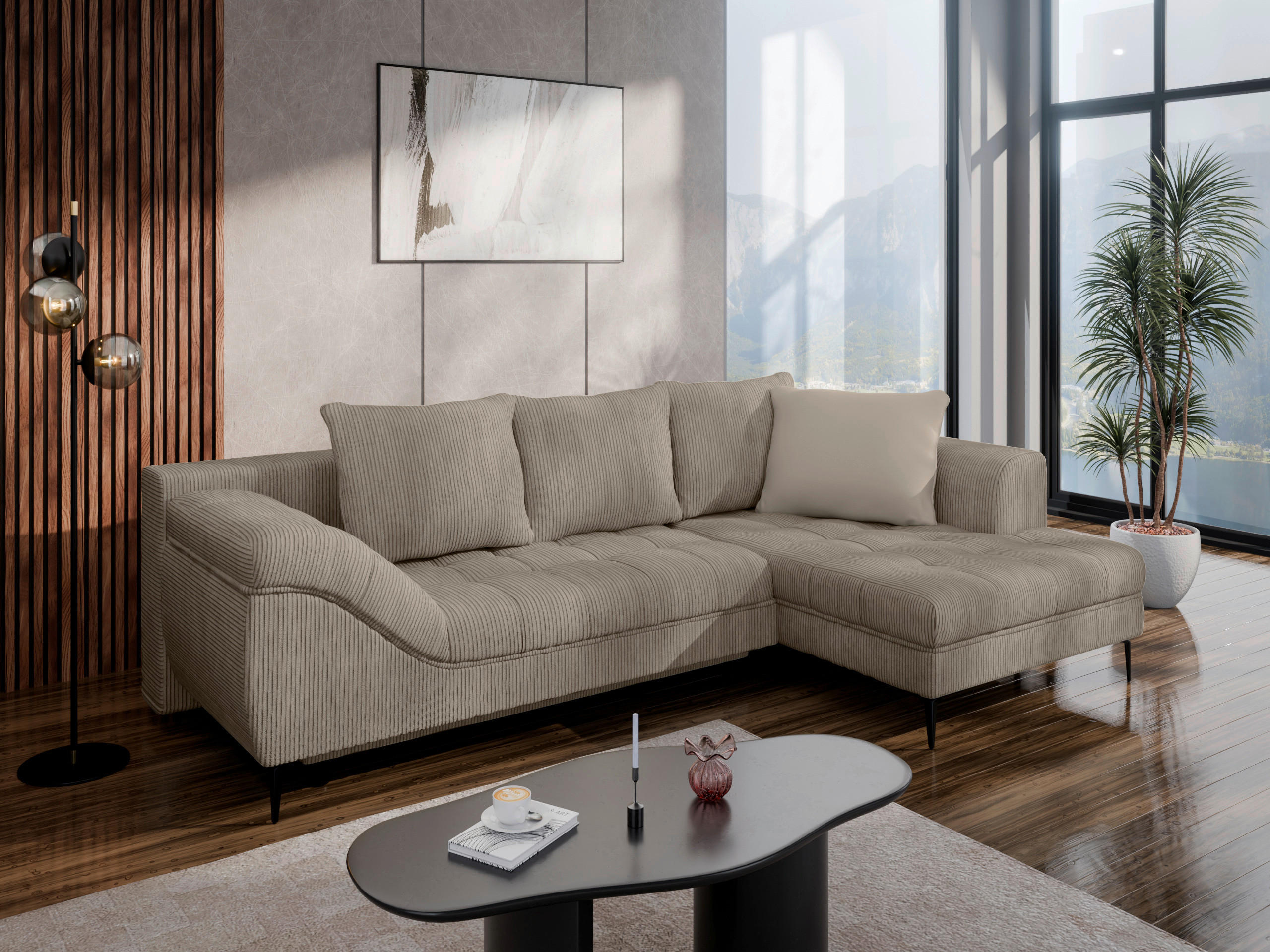 ECKSOFA WELLE in Taupe  - Taupe/Schwarz, Design, Textil (177/276cm) - MID.YOU