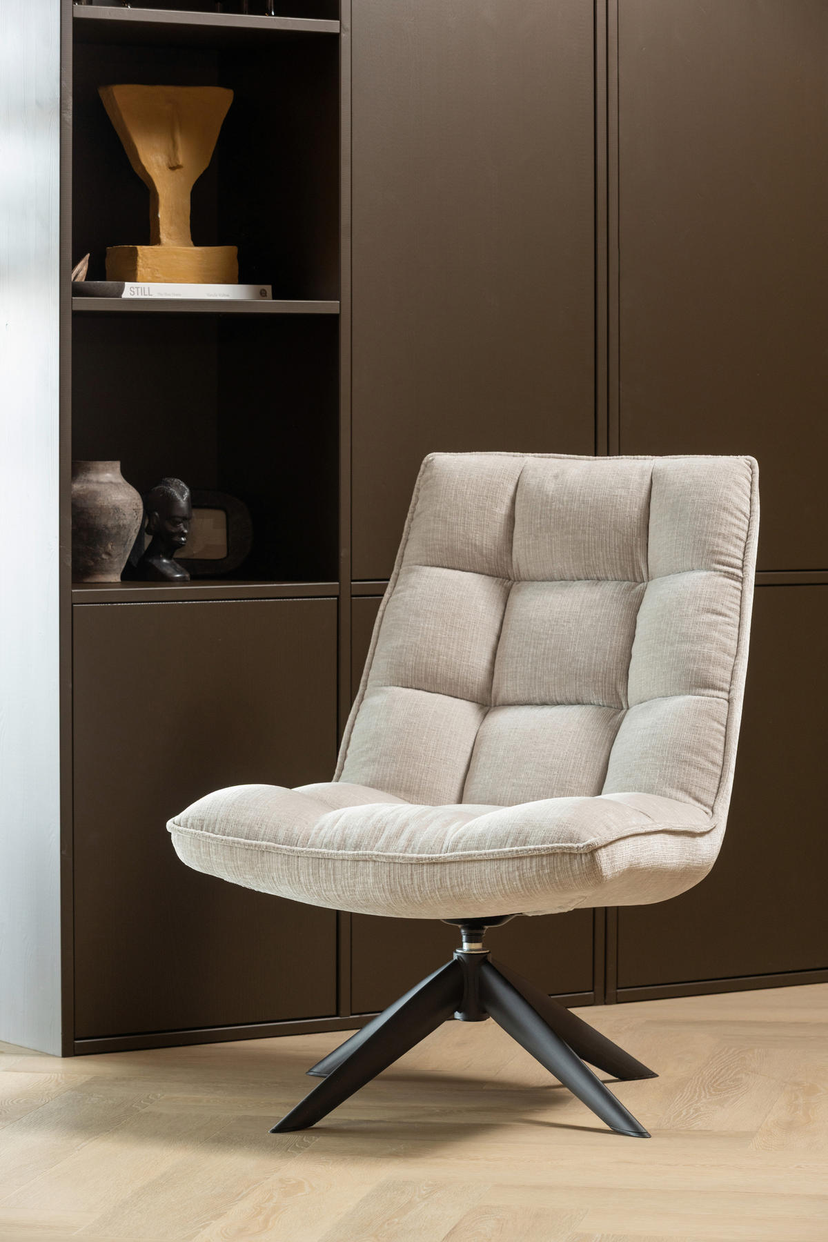 SESSEL in Chenille Naturfarben  - Schwarz/Naturfarben, MODERN, Textil/Metall (70/97/85cm) - Livetastic