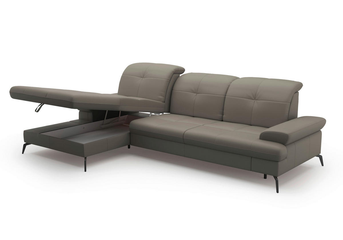 ECKSOFA in Echtleder Grau  - Schwarz/Grau, Konventionell, Leder/Metall (185/279cm) - Sit & More