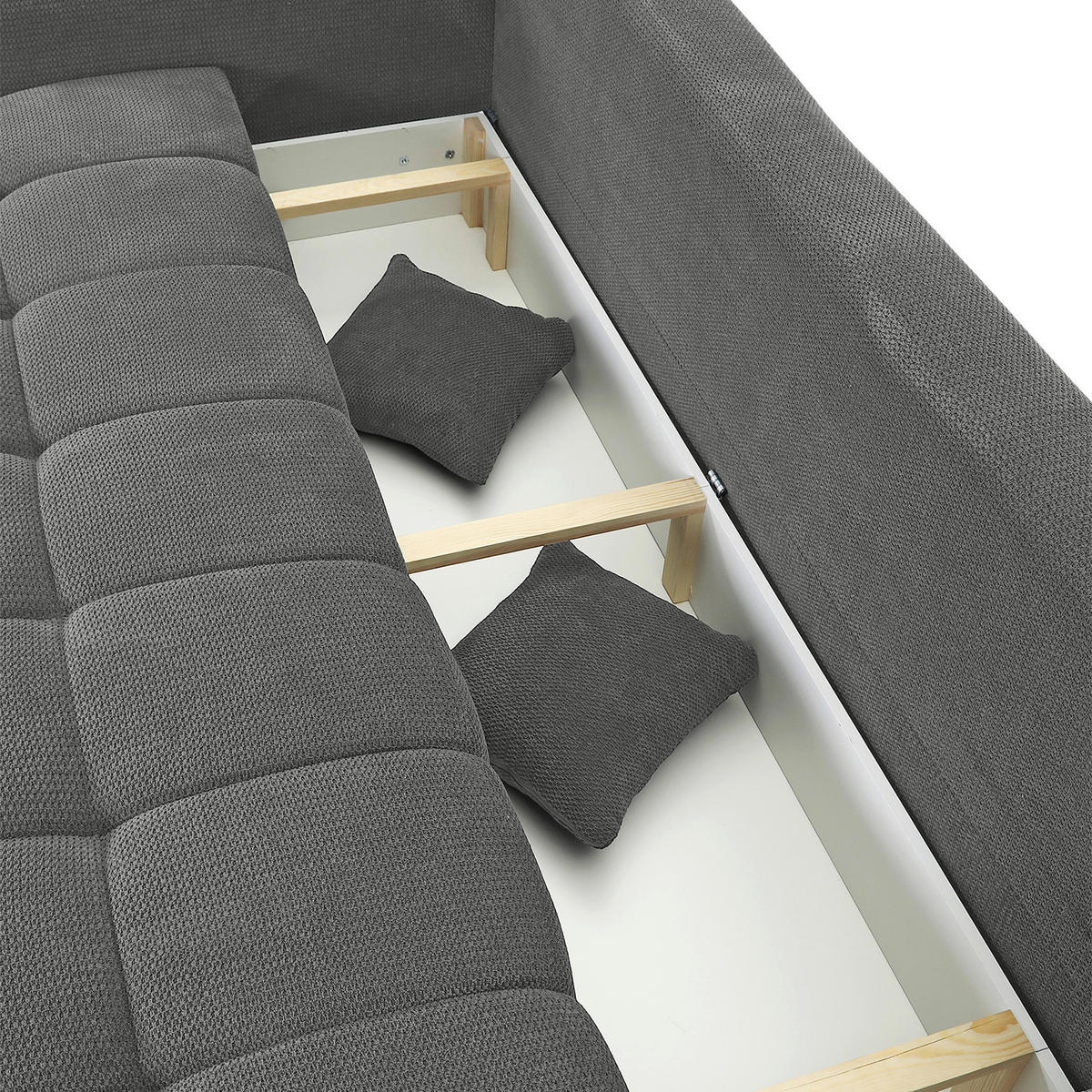 SCHLAFSOFA Plüsch Grau  inkl. Zierkissen, Rückenkissen, Bettkasten, Schlaffunktion, Rücken echt, Liegefläche im Originalstoff  - Schwarz/Grau, KONVENTIONELL, Kunststoff/Textil (200/73/105cm) - Carryhome