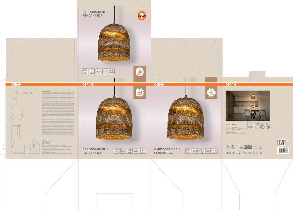 HÄNGELEUCHTE 25/134 cm  - Braun, Natur, Karton/Metall (25/134cm) - Osram