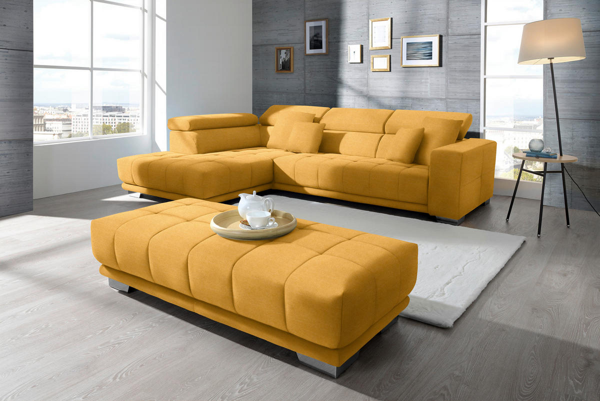 ECKSOFA in Mikrofaser Dunkelgelb  - Chromfarben/Dunkelgelb, Design, Textil/Metall (207/301cm) - Xora