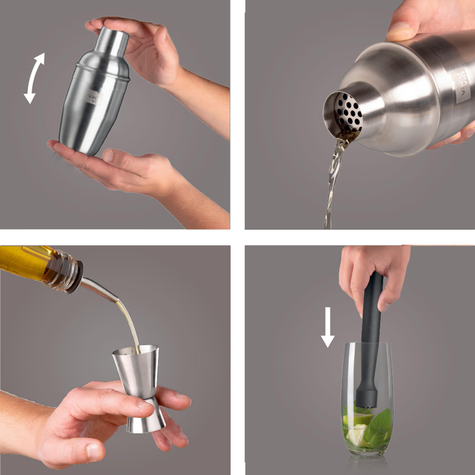 KOKTÉLSZETT - fekete/ezüstszínű, Basics, műanyag/fém (0.3/0cm) - Vacu Vin