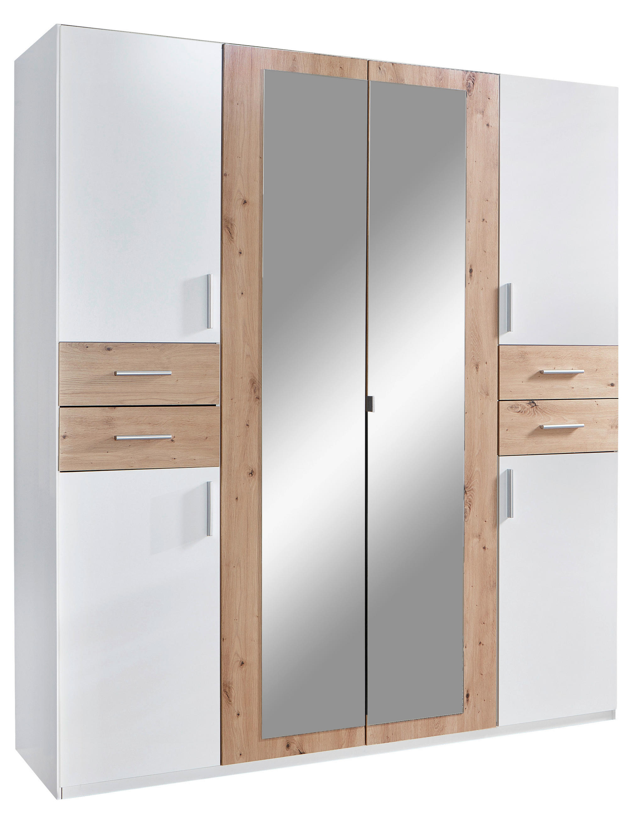 DREHTÜRENSCHRANK 180/208/58 cm,  in Weiß, Eiche Artisan, 6-türig  - Silberfarben/Eiche Artisan, Basics, Holzwerkstoff (180/208/58cm) - MID.YOU