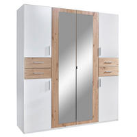 DULAP CU UșI ROTATIVE, 180/208/58 cm, alb, stejar Artisan - argintiu/alb, Basics, material pe bază de lemn (180/208/58cm) - MID.YOU