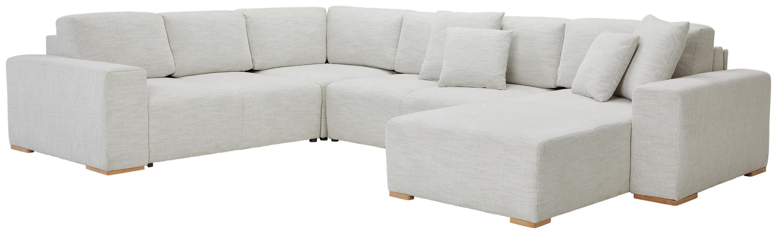 WOHNLANDSCHAFT Beige Flachgewebe  - Beige/Buchefarben, KONVENTIONELL, Holz/Kunststoff (283/371/208cm) - Livetastic