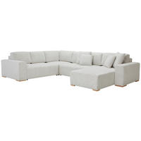 WOHNLANDSCHAFT Beige Flachgewebe  - Beige/Buchefarben, KONVENTIONELL, Holz/Kunststoff (283/371/208cm) - Livetastic