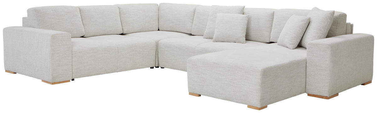 WOHNLANDSCHAFT Beige Flachgewebe  - Beige/Buchefarben, KONVENTIONELL, Holz/Kunststoff (283/371/208cm) - Livetastic