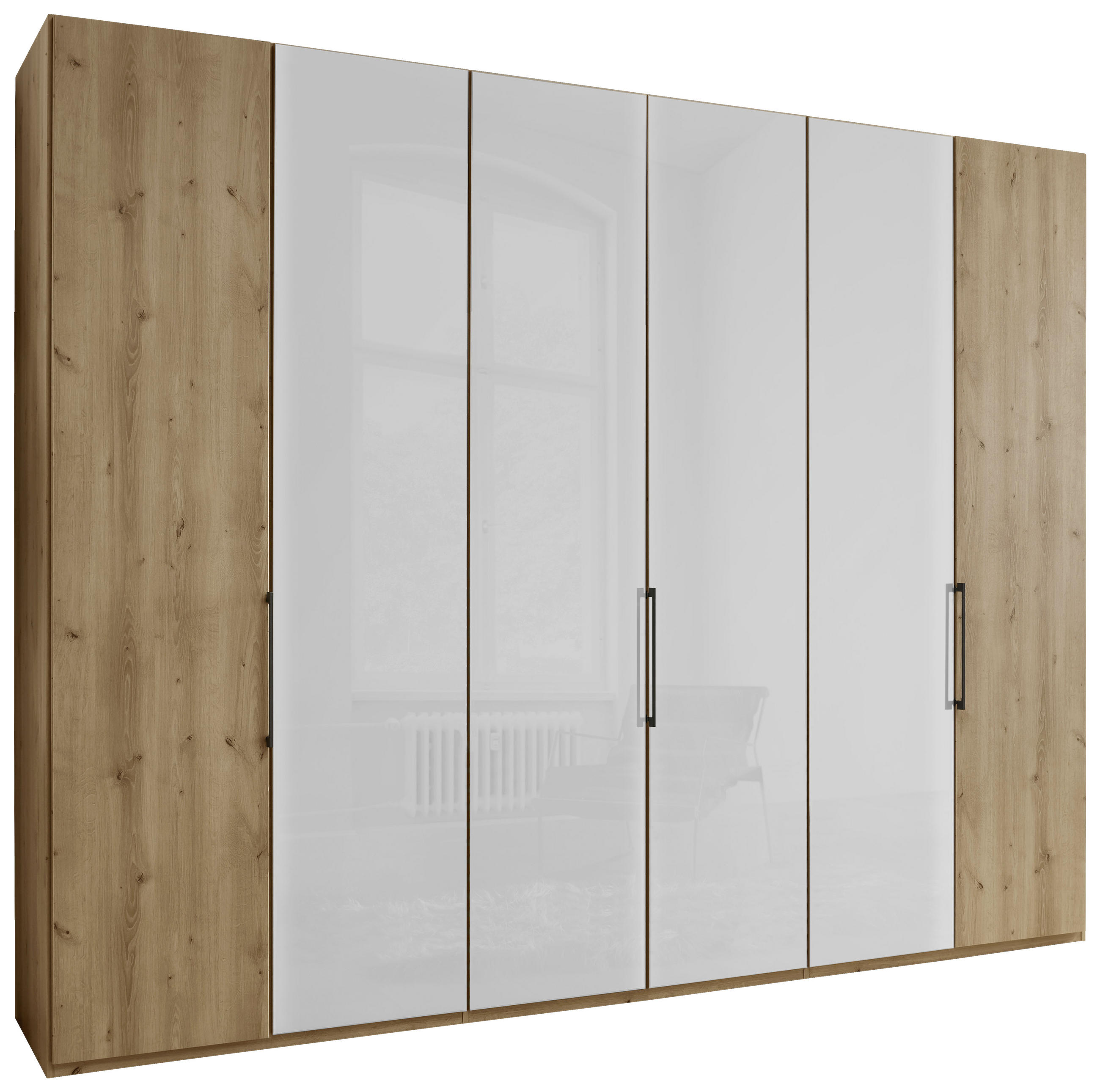 DREHTÜRENSCHRANK 300/236/58 cm 6-türig  - Schieferfarben/Eiche Bianco, KONVENTIONELL, Glas/Holzwerkstoff (300/236/58cm) - Dieter Knoll