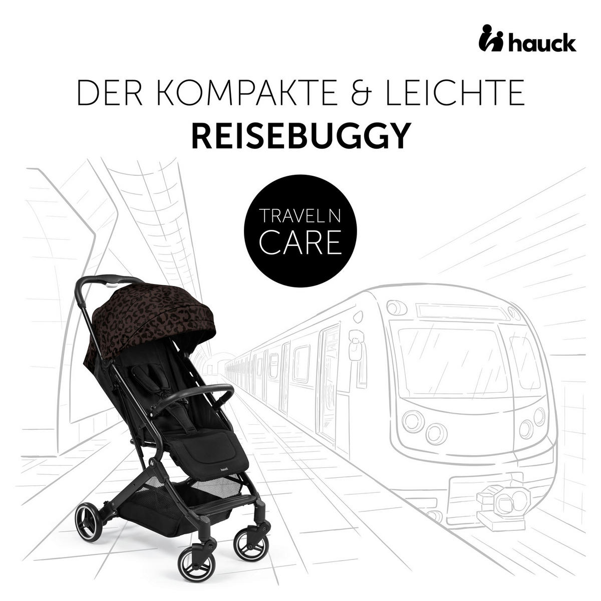 BUGGY Travel N Care  - Schwarz/Braun, Basics, Metall (86/50/104cm) - Hauck