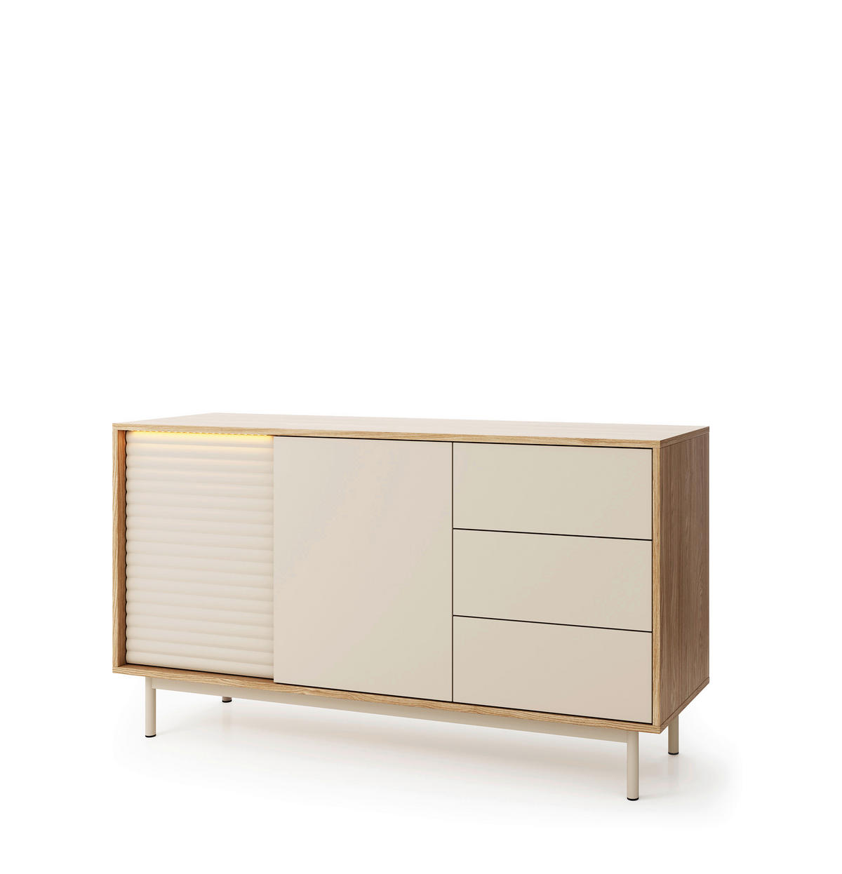 SIDEBOARD  140,1/77,1/40 cm 3 Schublade(n)  - Kaschmir/Eichefarben, MODERN, Holzwerkstoff/Metall (140,1/77,1/40cm) - home24