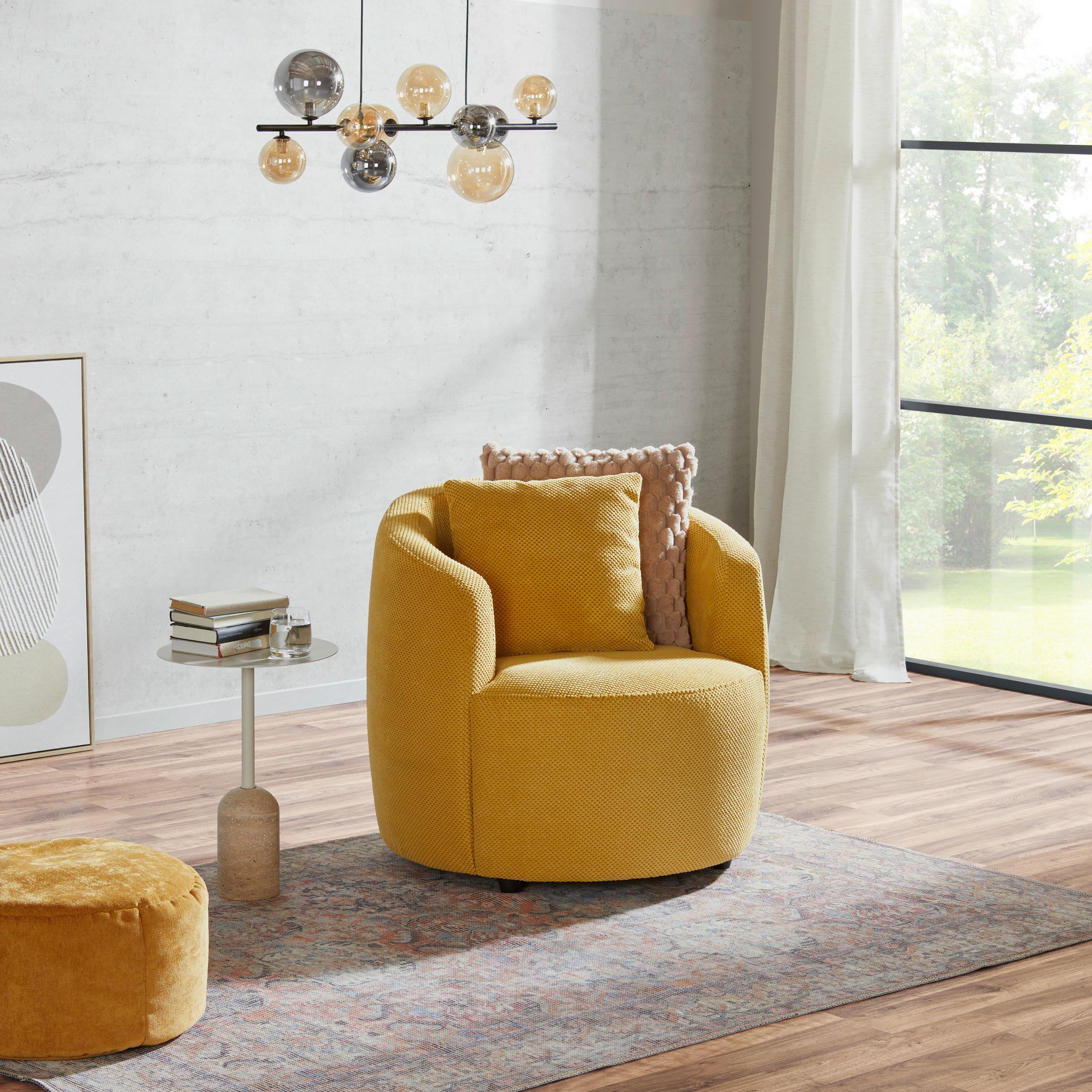 SESSEL in Velours, Struktur Senfgelb  - Senfgelb/Schwarz, Modern, Kunststoff/Textil (81/74/81cm) - Livetastic