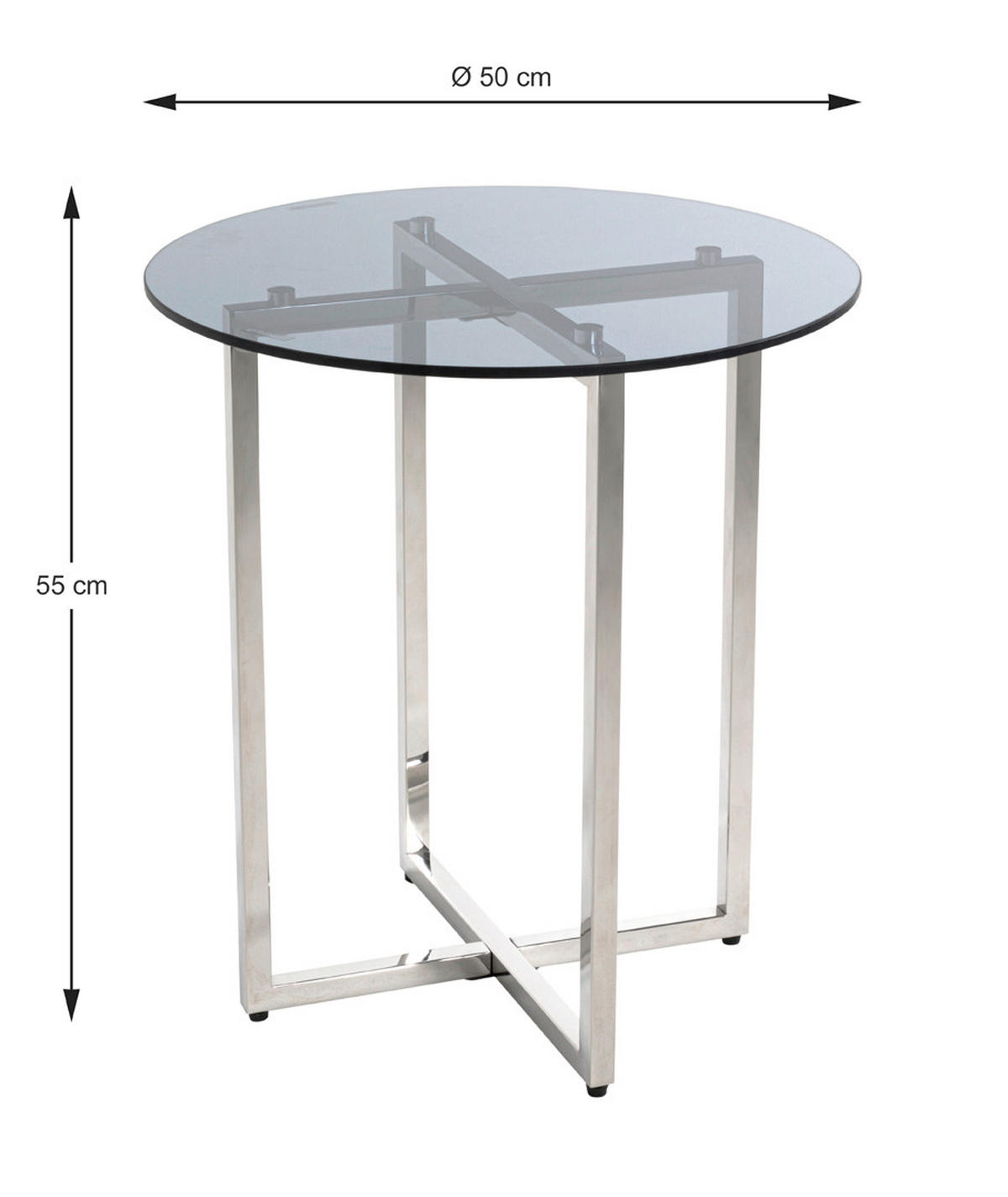 COUCHTISCH in Metall, Glas 50/50/55 cm  - Edelstahlfarben/Grau, MODERN, Glas/Metall (50/50/55cm)