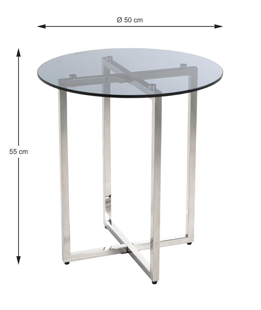 Thumbnail - Xxxl Couchtisch Ricardo, Grau, Edelstahl, Metall, Glas, rund, Flachrohr, 50x55x50 cm, einfacher Aufbau, Wohnzimmer, Wohn...