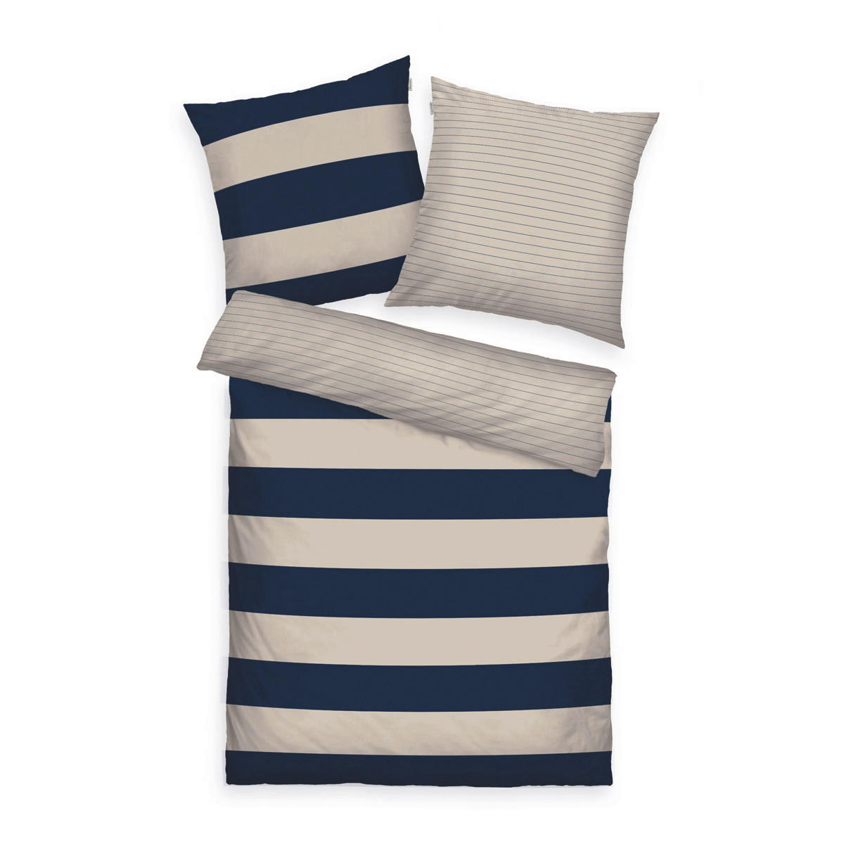 WENDEBETTWÄSCHE 2-teilig BOLD STRIPES Flanell 155/220 cm  - Perlmutt/Dunkelblau, Design, Textil (155/220cm) - Tom Tailor