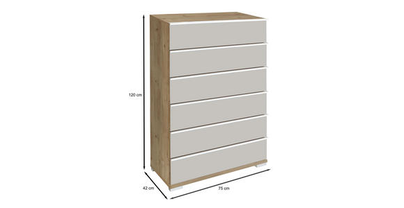 HIGHBOARD 75/120/42 cm  in Champagner, Eiche Bianco  - Chromfarben/Eiche Bianco, Basics, Glas/Holzwerkstoff (75/120/42cm) - Venda