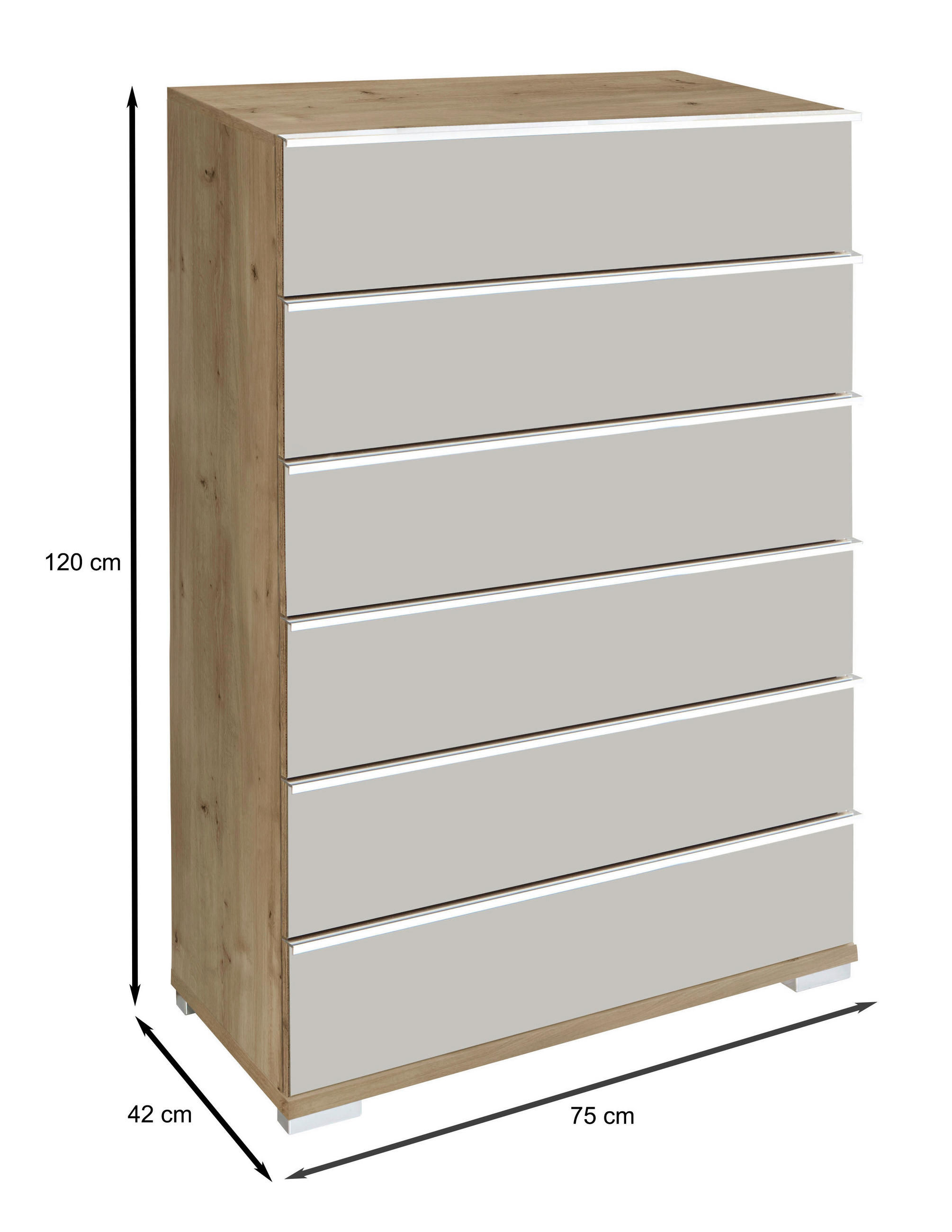 HIGHBOARD  in 75/120/42 cm  - Chromfarben/Eiche Bianco, Basics, Glas/Holzwerkstoff (75/120/42cm) - Venda