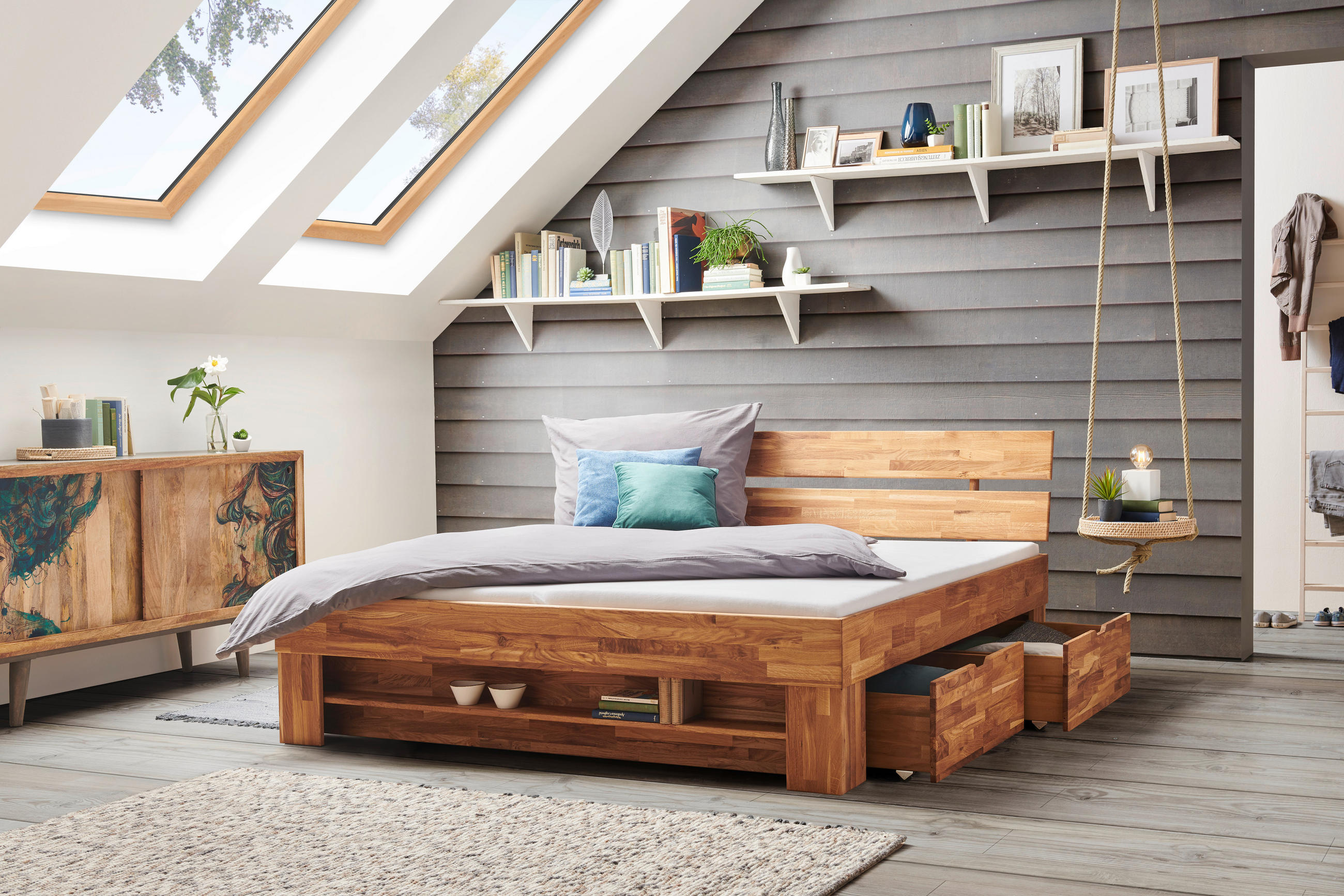 BETT 180/200 cm in Wildeiche - Wildeiche, Natur, Holz (180/200cm) - Carryhome