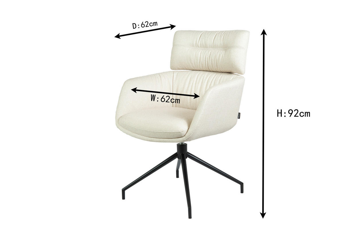 ARMLEHNSTUHL  Stoffauswahl, Sitzfläche 360° drehbar, automatische Rückholfunktion Webstoff  Beige  - Beige/Schwarz, Design, Textil/Metall (62/92/66cm) - Dieter Knoll