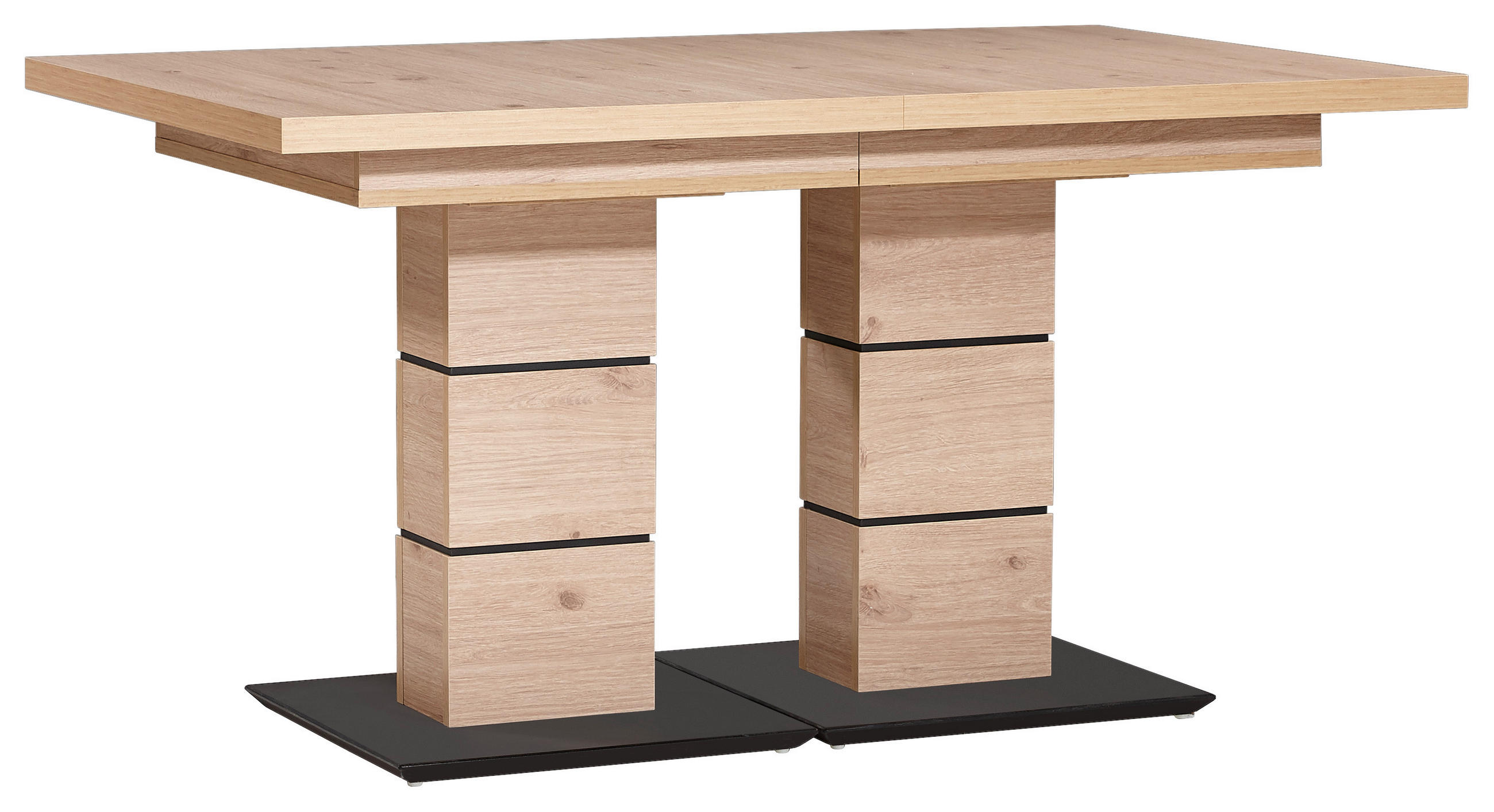 ESSTISCH Schwarz, Eichefarben rechteckig  ausziehbar  - Eichefarben/Schwarz, Design, Holzwerkstoff (140-220/90/75cm) - Dieter Knoll