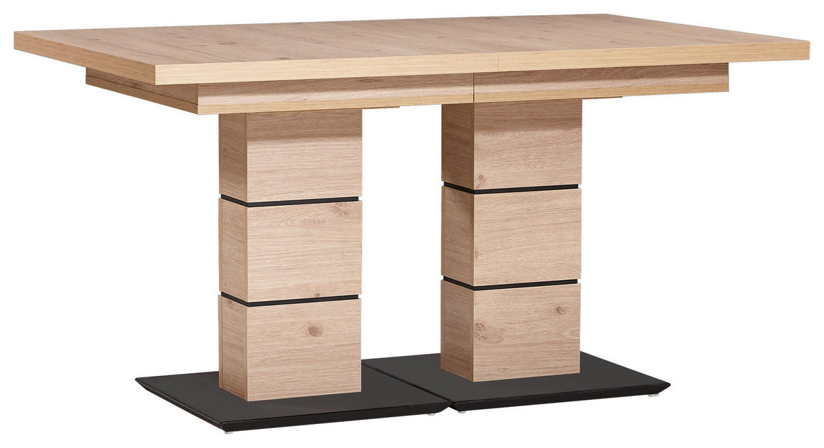ESSTISCH Schwarz, Eichefarben rechteckig  ausziehbar  - Eichefarben/Schwarz, Design, Holzwerkstoff (140-220/90/75cm) - Dieter Knoll