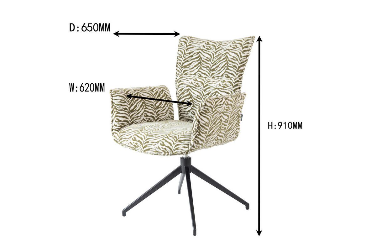 ARMLEHNSTUHL  Wippfunktion, Sitzfläche 360° drehbar Webstoff  Grün, Schwarz, Weiß  - Schwarz/Weiß, Design, Textil/Metall (62/92/66cm) - Stylife