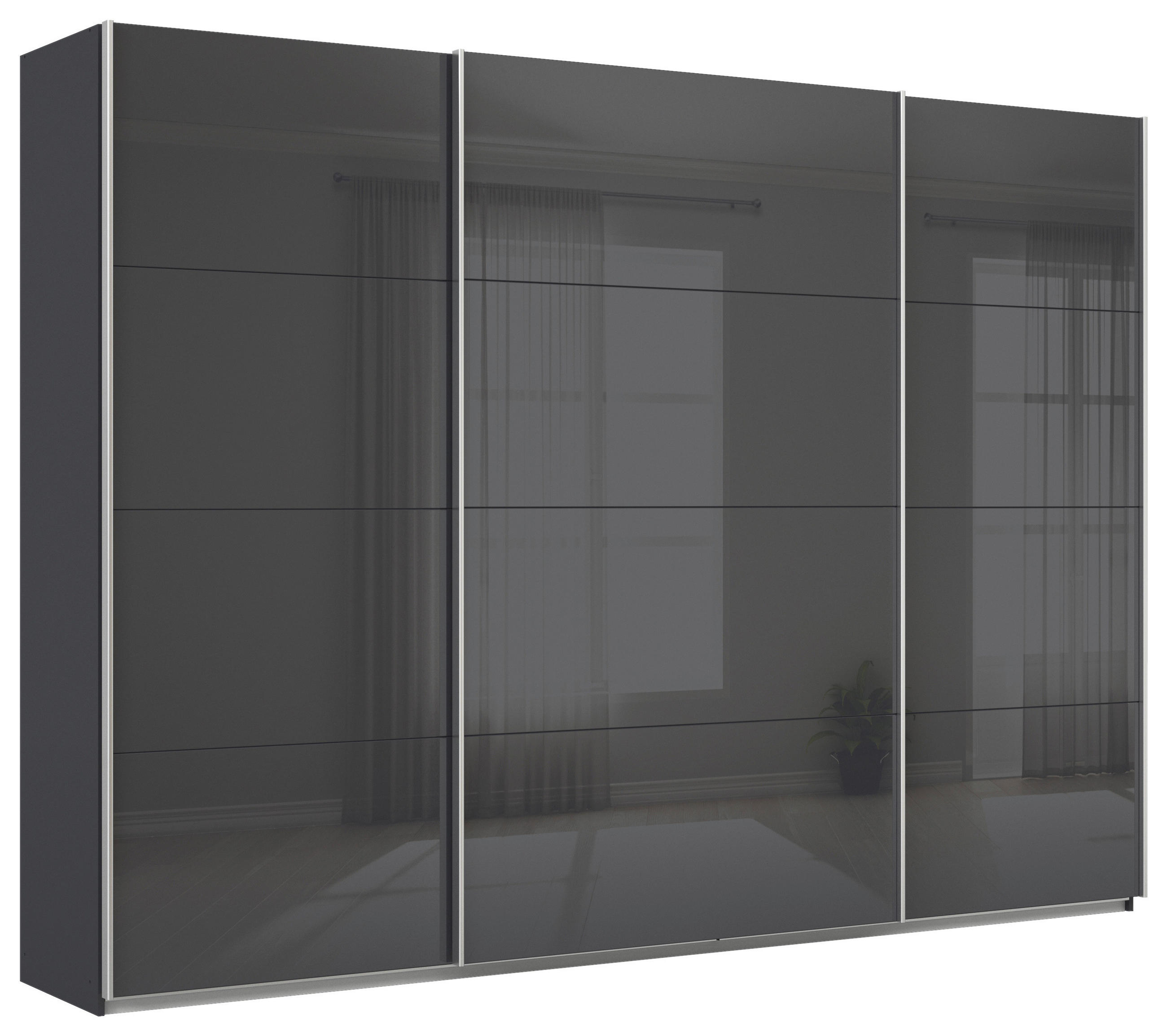 SCHWEBETÜRENSCHRANK  in Dunkelgrau  - Dunkelgrau/Alufarben, KONVENTIONELL, Glas/Holzwerkstoff (315/210/62cm) - Xora