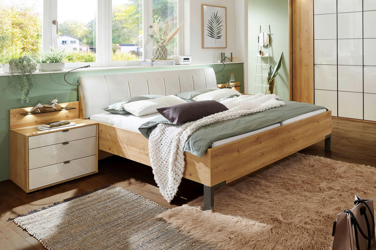 BETT 200/200 cm  in Champagner, Eiche Bianco   - Schieferfarben/Eiche Bianco, Modern, Holzwerkstoff/Textil (200/200cm) - Novel