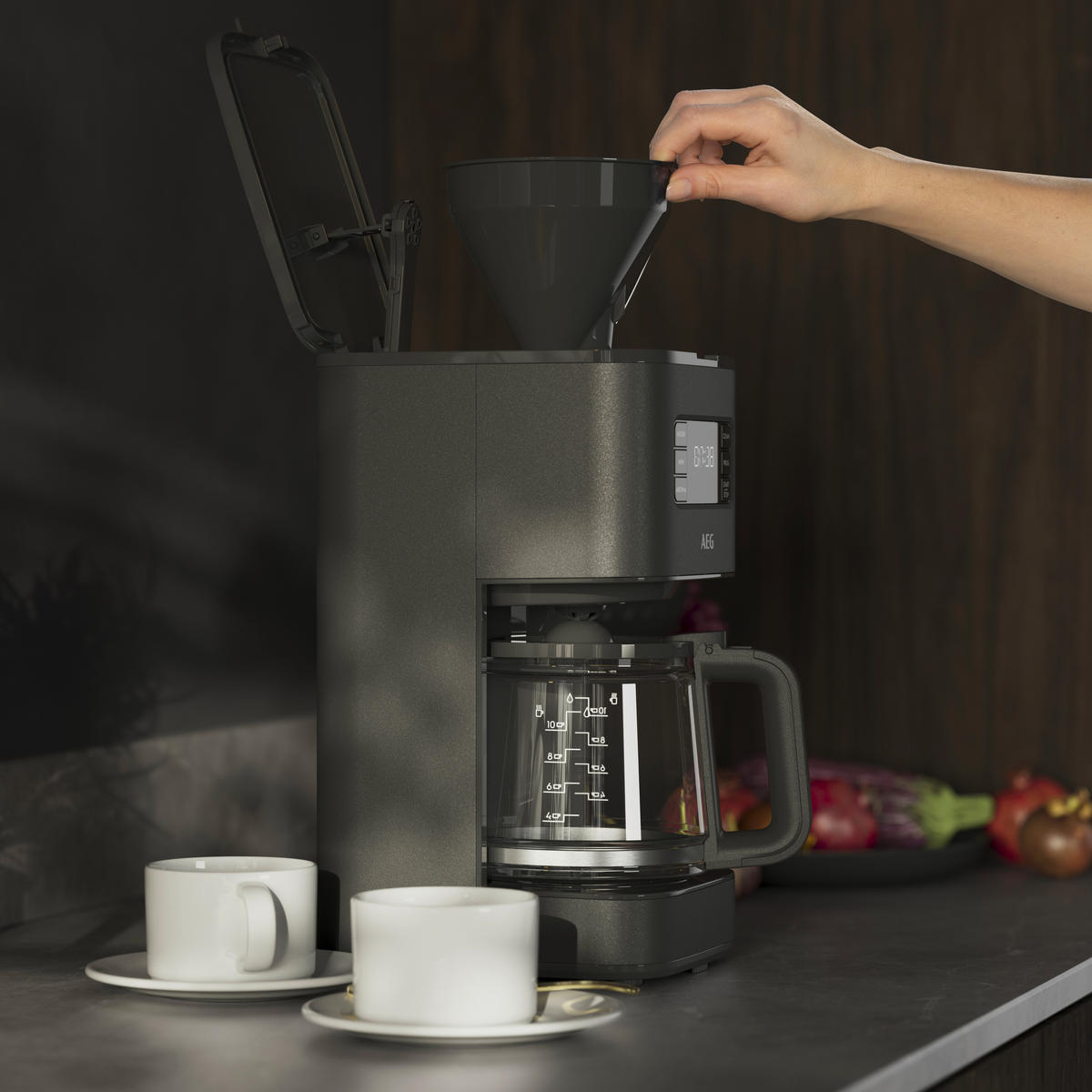 FILTERKAFFEEMASCHINE Deli 5 CM5-1-6AN  - Anthrazit, Basics, Glas/Kunststoff (24,7/33,8/17,4cm) - AEG