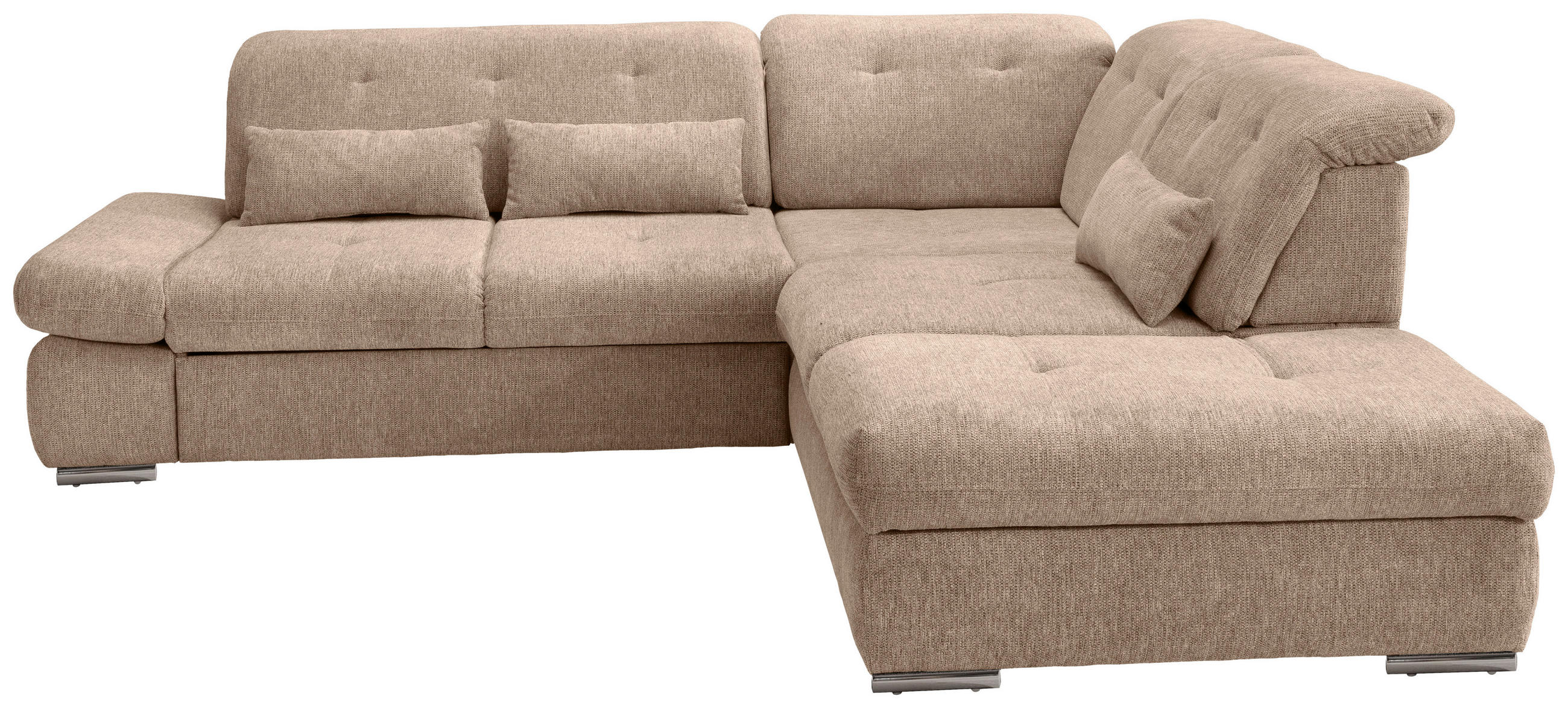 ECKSOFA in Chenille Hellbraun - Chromfarben/Hellbraun, Modern, Textil/Metall (280/254cm) - Livetastic