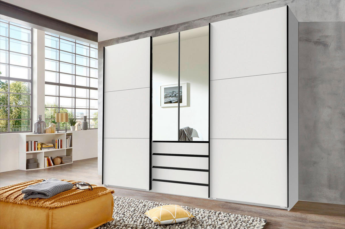 SCHWEBETÜRENSCHRANK 300/236/65 cm 2+2-türig Silberfarben, Weiß  - Chromfarben/Silberfarben, MODERN, Holzwerkstoff/Metall (300/236/65cm) - P & B