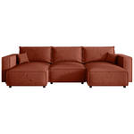 WOHNLANDSCHAFT Terracotta Webstoff  - Terracotta/Schwarz, MODERN, Kunststoff/Textil (153/350/153cm) - Xora