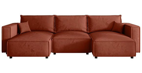 WOHNLANDSCHAFT Terracotta Webstoff  - Terracotta/Schwarz, MODERN, Kunststoff/Textil (153/350/153cm) - Xora