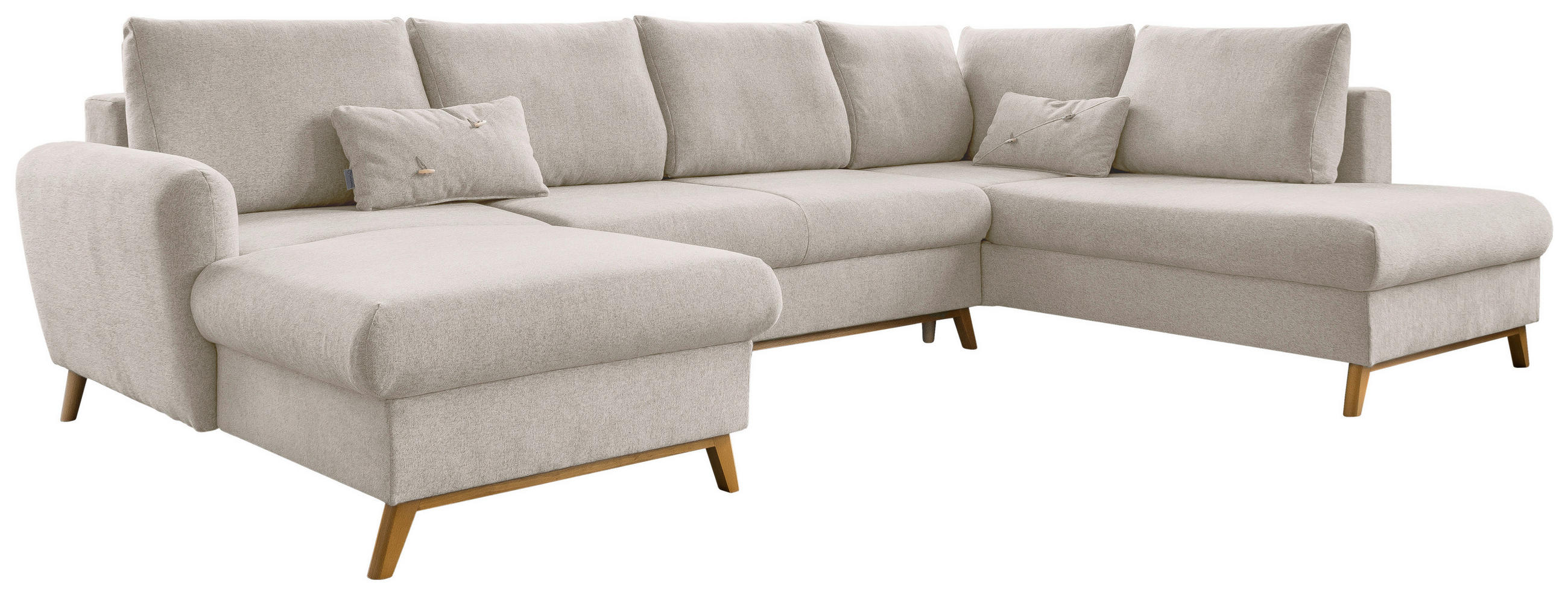 WOHNLANDSCHAFT Beige Chenille  - Beige/Naturfarben, Holz/Textil (157/312/202cm) - MID.YOU