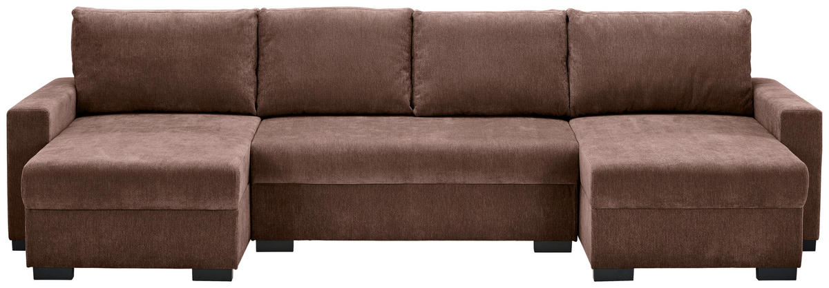 WOHNLANDSCHAFT Dunkelbraun Chenille  - Dunkelbraun/Schwarz, KONVENTIONELL, Kunststoff/Textil (140/328/140cm) - Ti'me