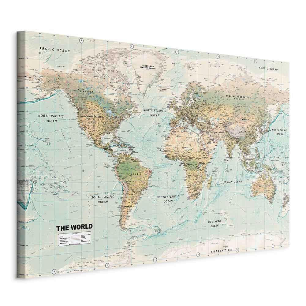 artgeist LEINWANDBILD, mapa světa, 90/60/1,2 cm