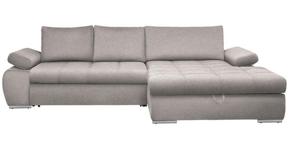 ECKSOFA Hellgrau Flachgewebe  inkl. Rückenkissen, Bettkasten, Schlaffunktion, Rücken echt, Armteilverstellung  - Chromfarben/Hellgrau, Design, Kunststoff/Textil (294/173cm) - Carryhome
