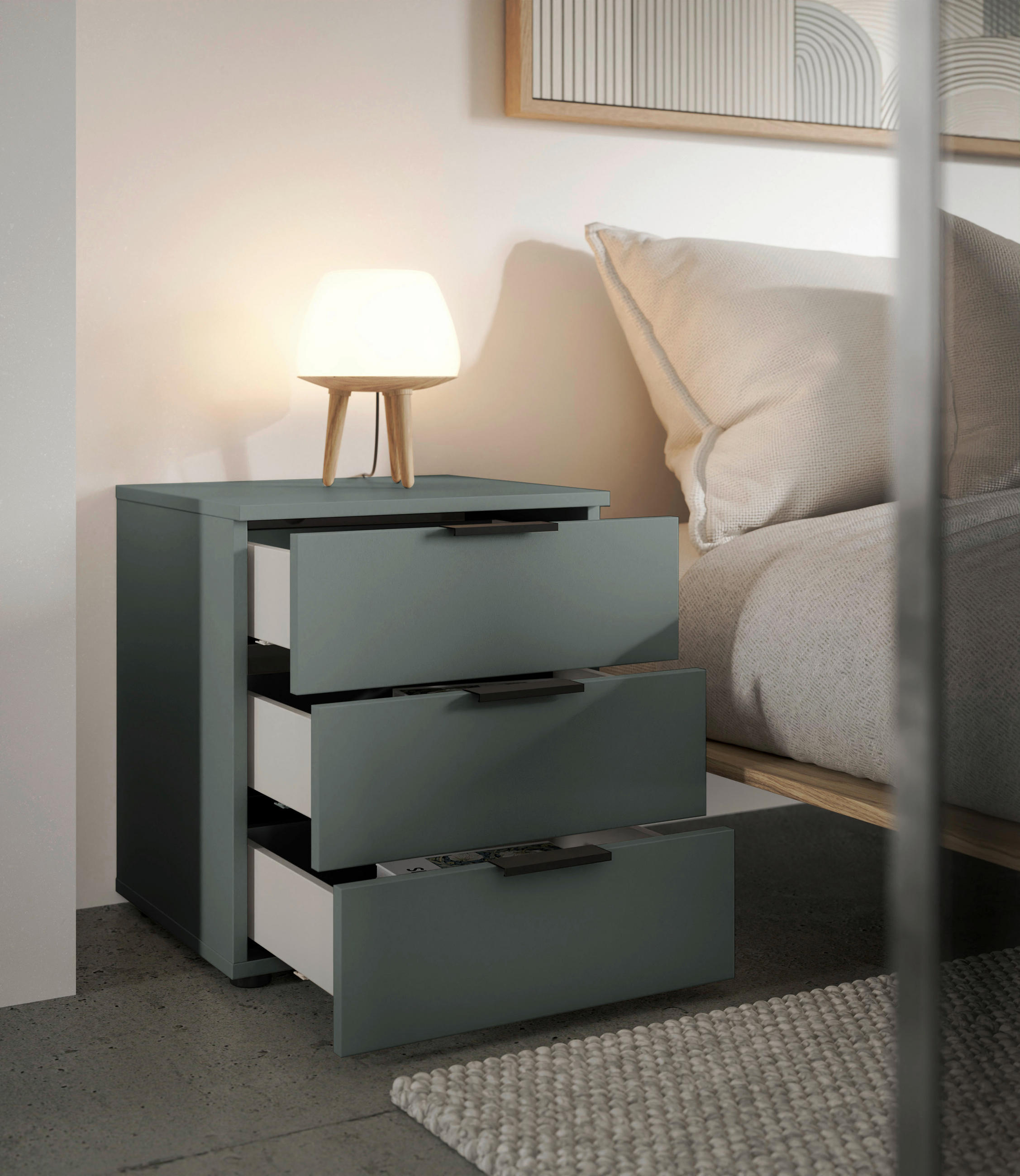 NACHTSCHRANK 45/61/40 cm  - Salbeigrün/Schwarz, Basics, Holzwerkstoff/Kunststoff (45/61/40cm) - Carryhome