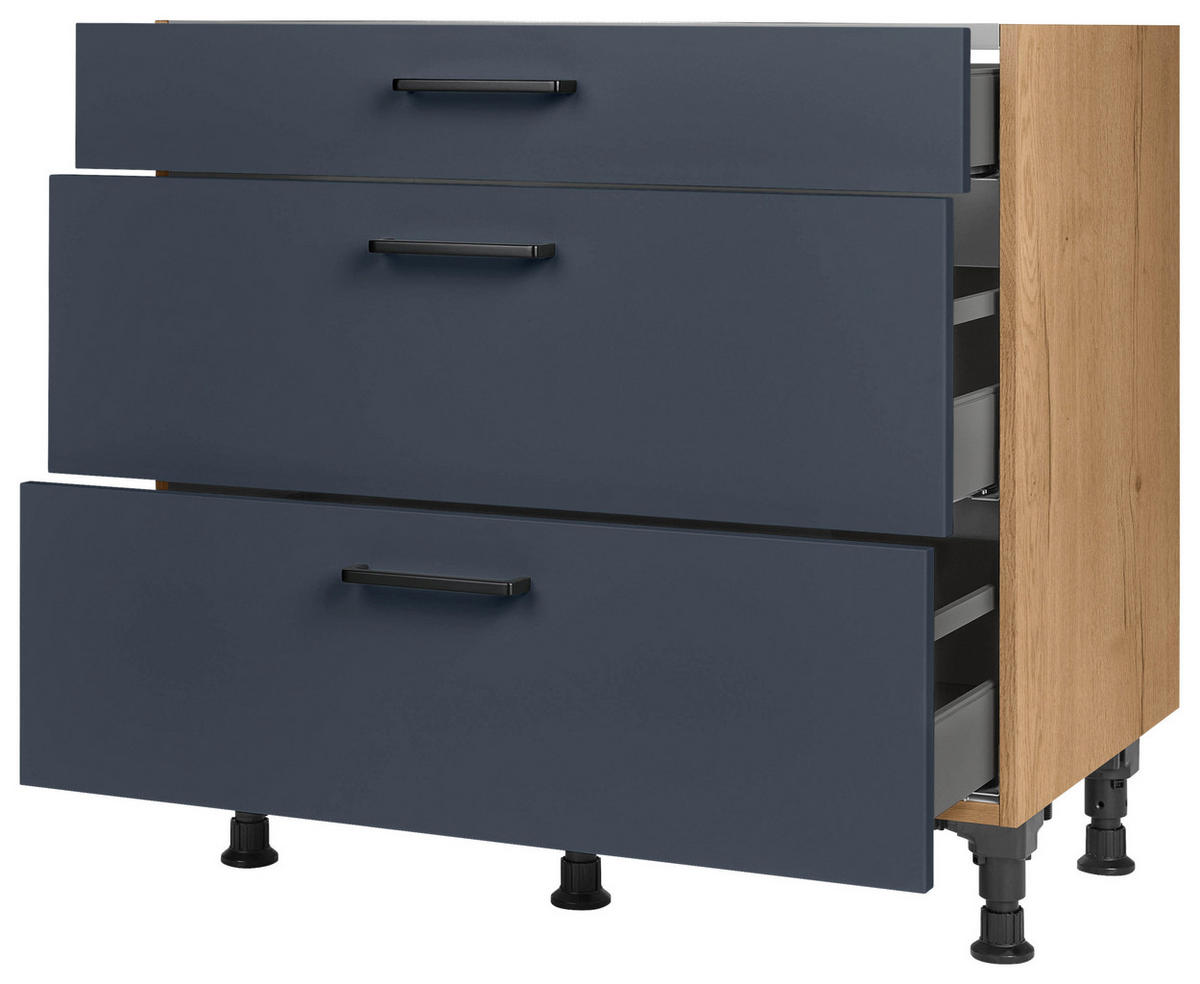 KOCHFELDUMBAUSCHRANK 90,0/87,0/56,0 cm  in Blau, Eichefarben  - Blau/Eichefarben, MODERN, Holzwerkstoff/Metall (90,0/87,0/56,0cm) - Nobilia