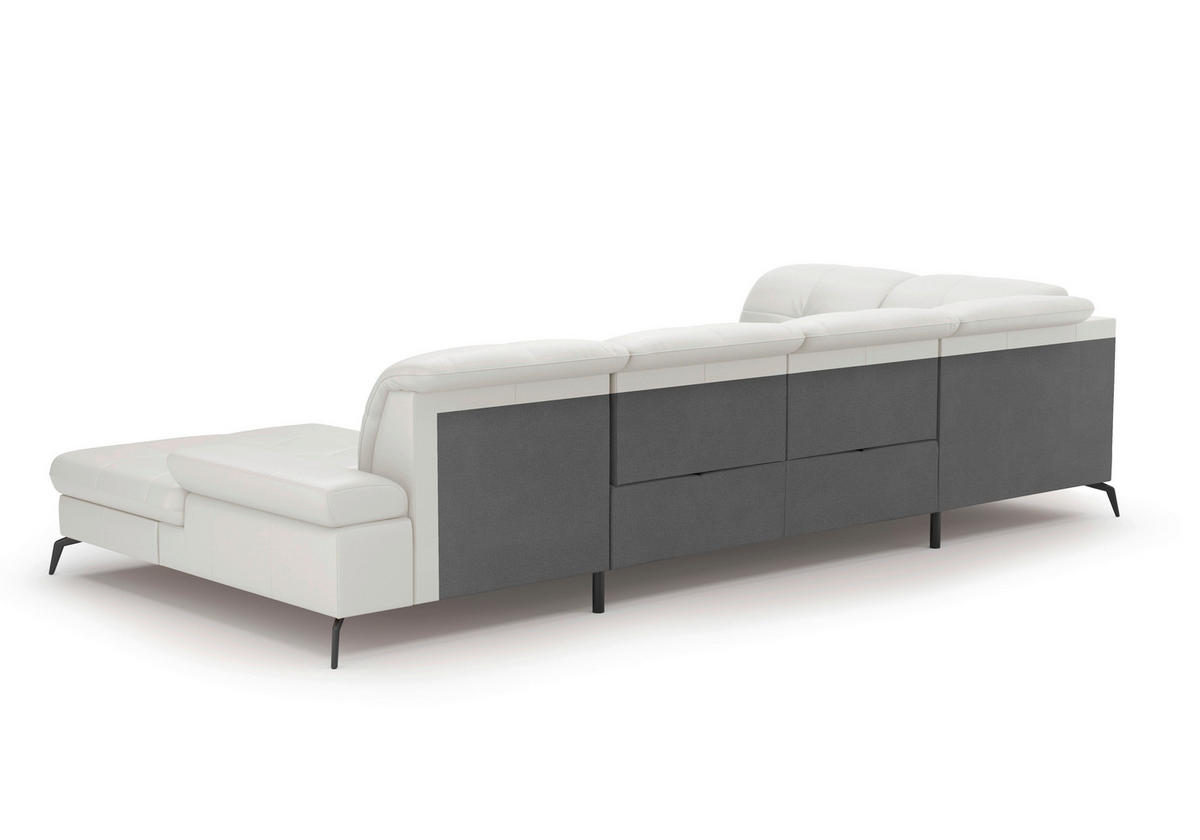 WOHNLANDSCHAFT Weiß Kombination Echtleder/Stoff Vliesstoff  - Schwarz/Weiß, KONVENTIONELL, Leder/Textil (231/357/185cm) - Sit & More
